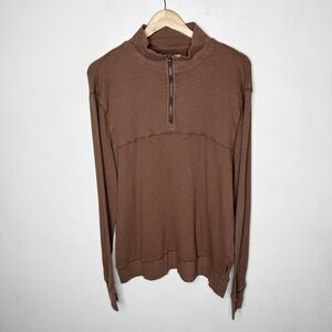 Lucky‎ Brand Garment Dye Thermal Mock Neck Half Zip Brown Potting Soil Men's XL
